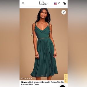 Lulus Never a Dull Moment Emerald Green Tie-strap Pleated Midi Dress